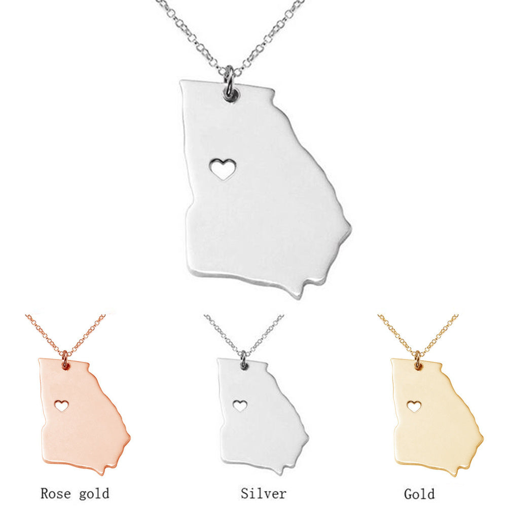Georgia State Outline Necklace – Stainless Steel Minimalist Pendant
