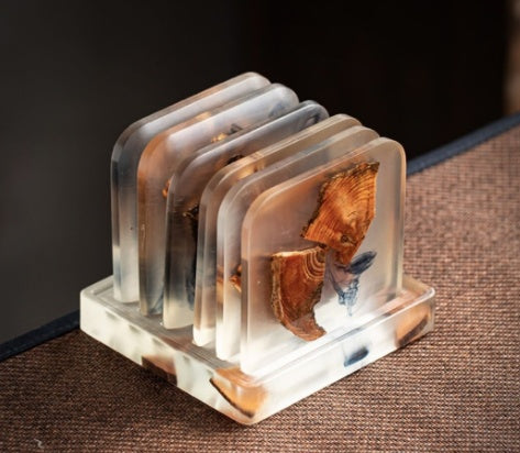 Creative Handmade Pine Resin Coasters – Japanese Style (Set of 4)