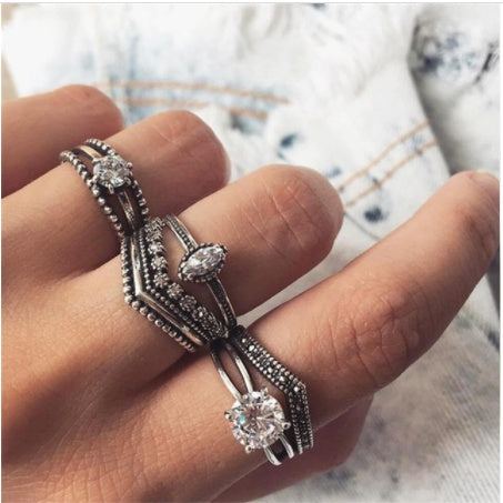 Stackable Ring Set – Gold or Silver Multi-Style Crystal Bands