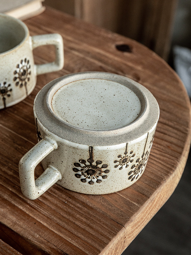 Japanese Coarse Pottery Coffee Cup & Plate Set