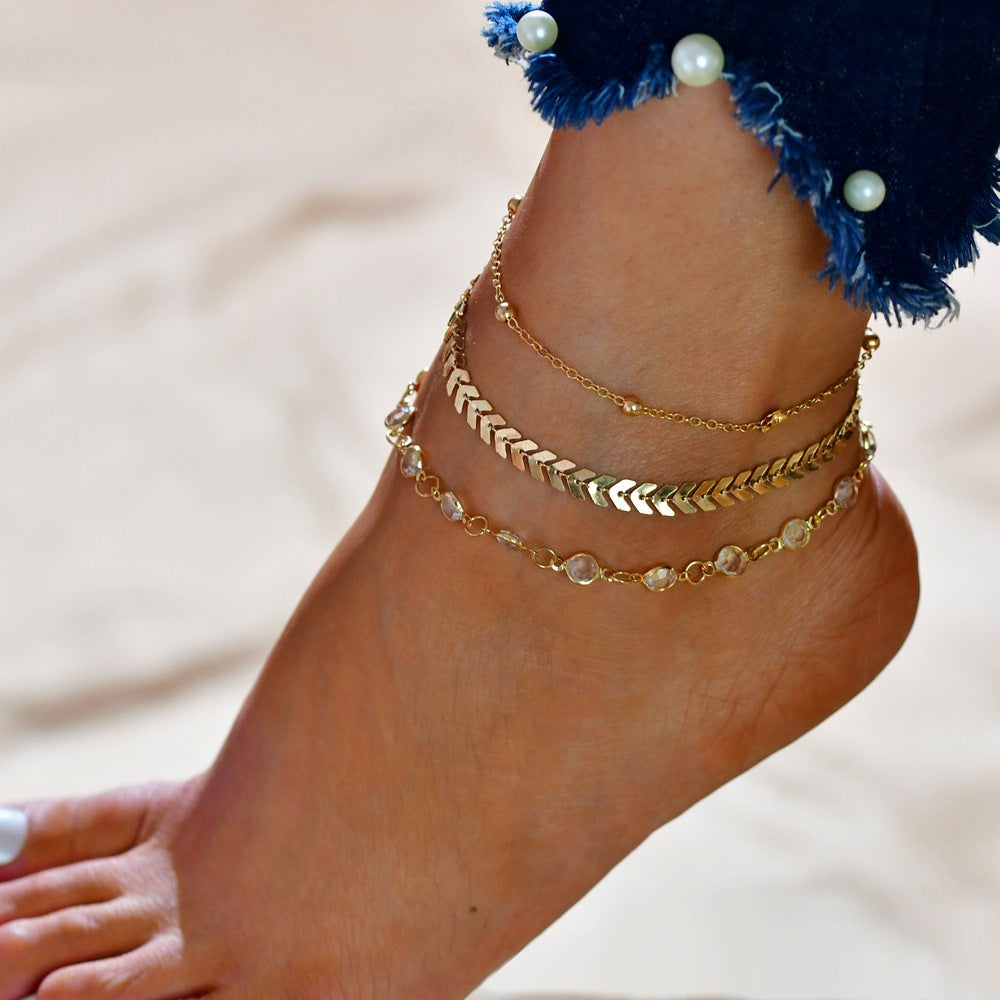 Layered Crystal Charm Anklet – Delicate Minimalist Jewelry