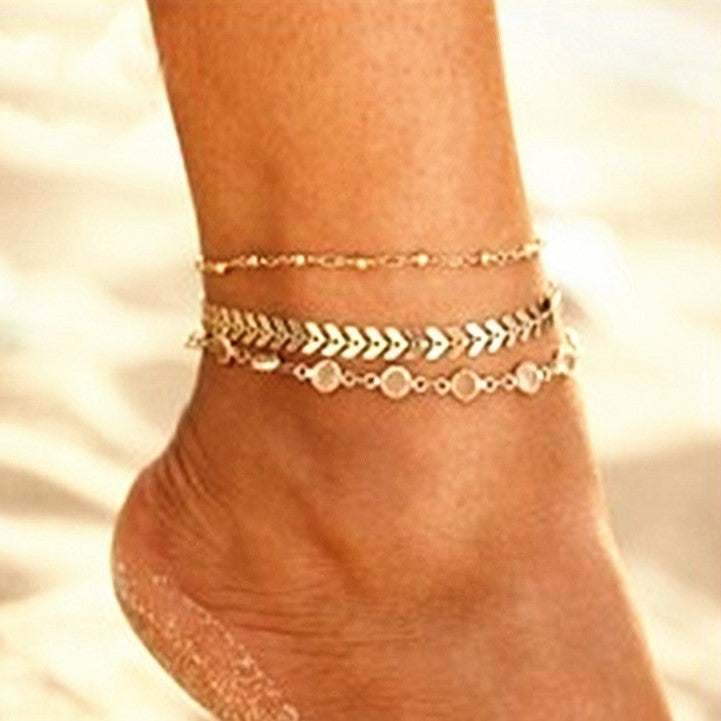Layered Crystal Charm Anklet – Delicate Minimalist Jewelry