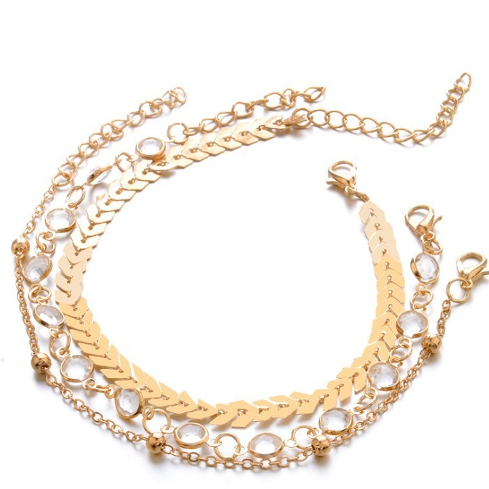 Layered Crystal Charm Anklet – Delicate Minimalist Jewelry