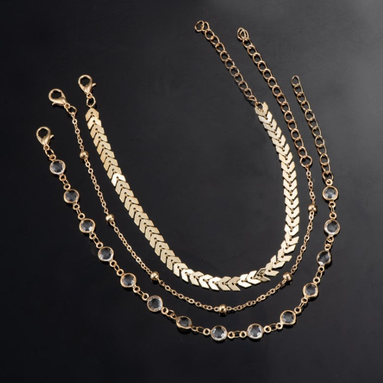 Layered Crystal Charm Anklet – Delicate Minimalist Jewelry