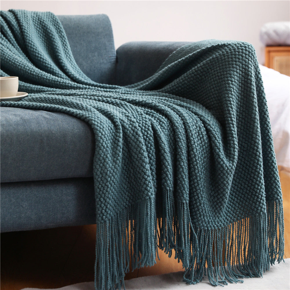 Pineapple Grid Knitted Throw Blanket