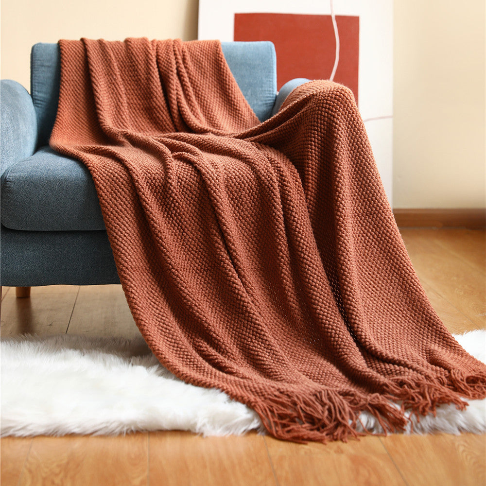 Pineapple Grid Knitted Throw Blanket