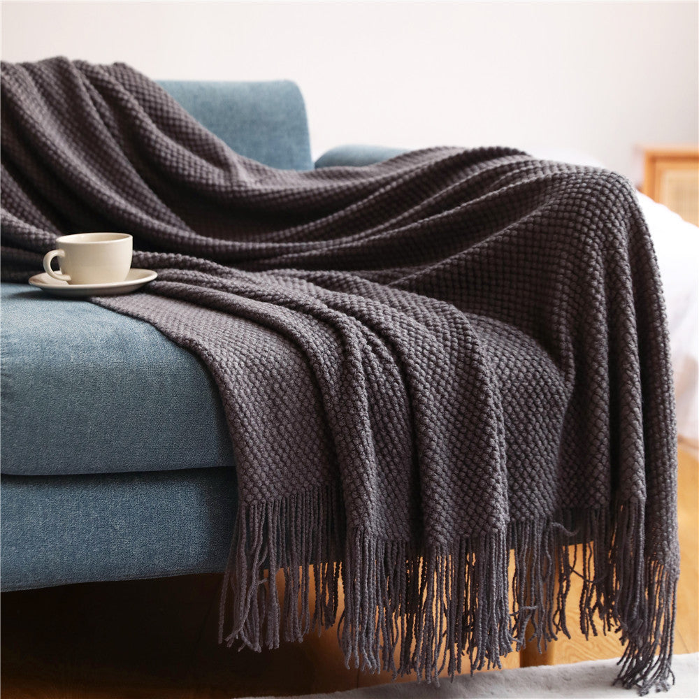 Pineapple Grid Knitted Throw Blanket