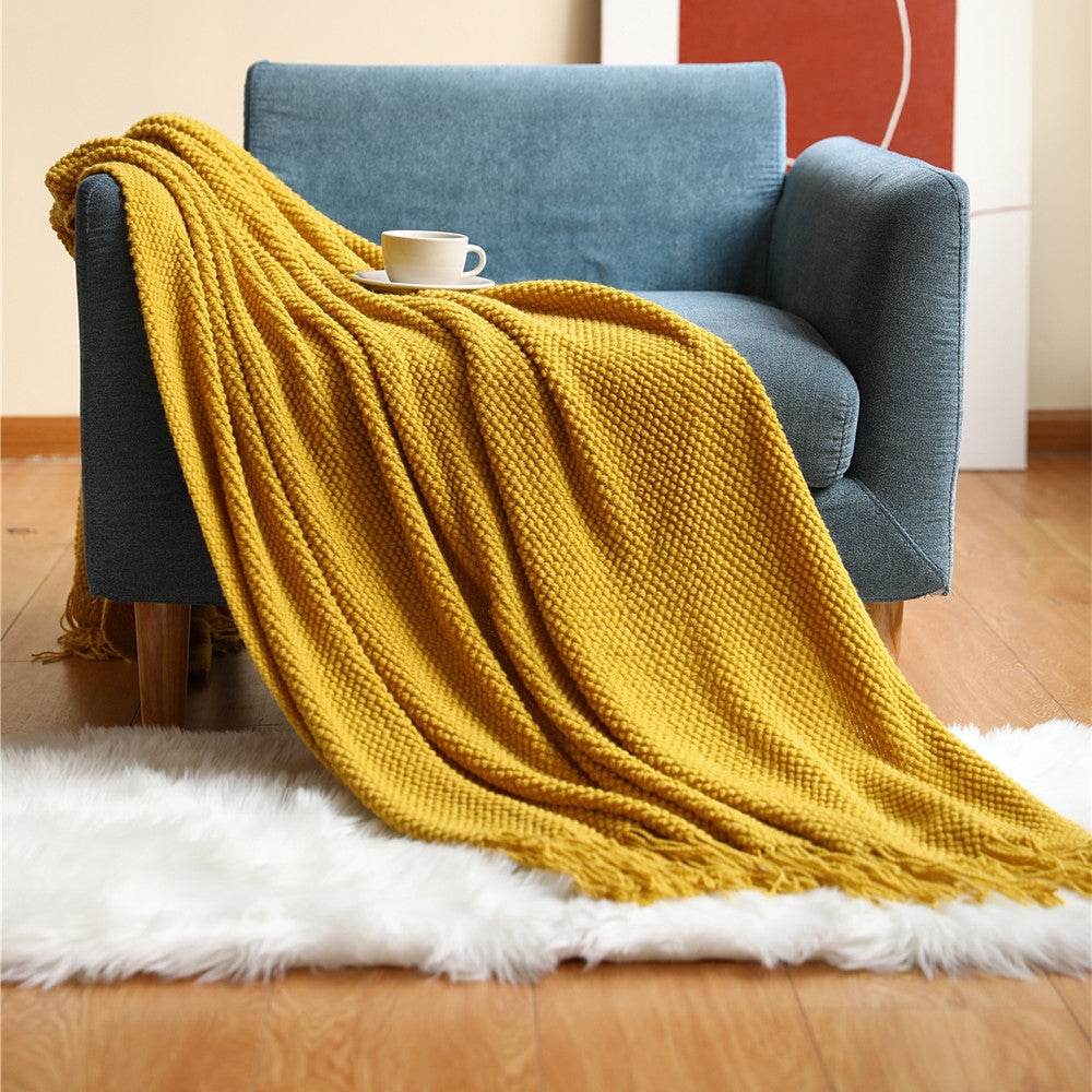 Pineapple Grid Knitted Throw Blanket