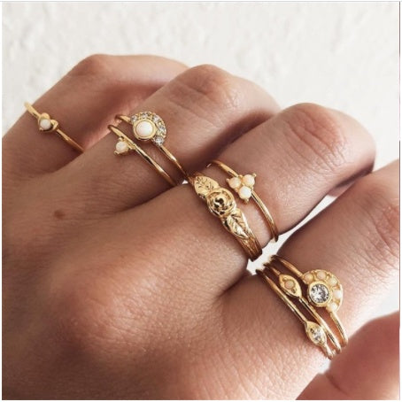 Stackable Ring Set – Gold or Silver Multi-Style Crystal Bands
