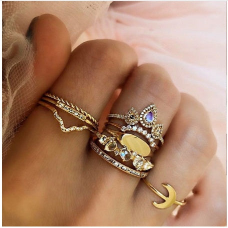 Stackable Ring Set – Gold or Silver Multi-Style Crystal Bands