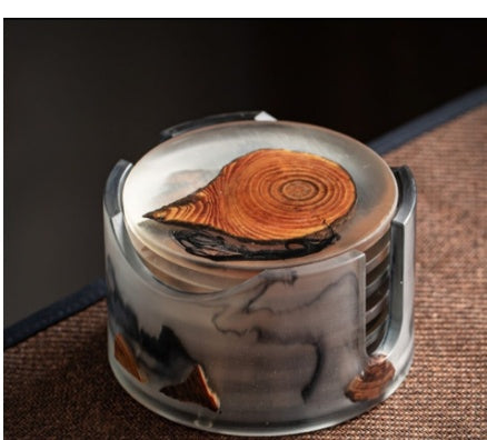 Creative Handmade Pine Resin Coasters – Japanese Style (Set of 4)