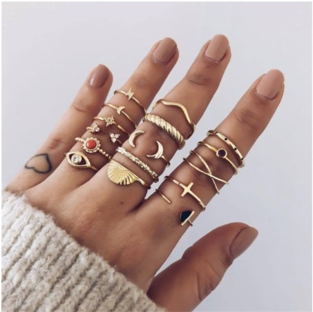 Stackable Ring Set – Gold or Silver Multi-Style Crystal Bands