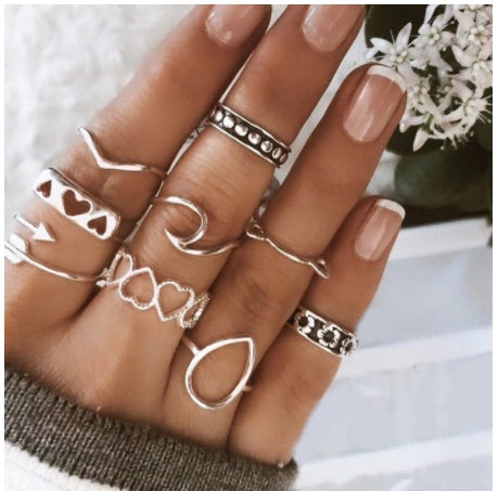 Stackable Ring Set – Gold or Silver Multi-Style Crystal Bands