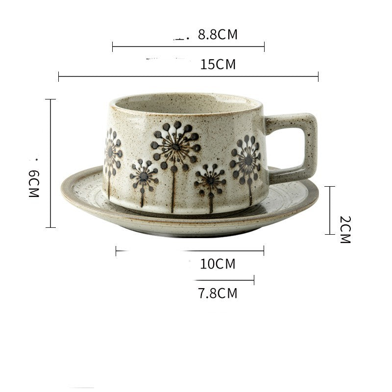 Japanese Coarse Pottery Coffee Cup & Plate Set