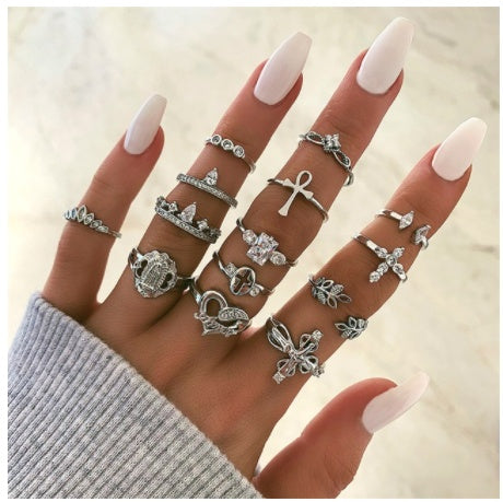 Stackable Ring Set – Gold or Silver Multi-Style Crystal Bands