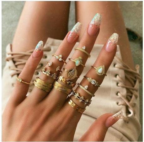 Stackable Ring Set – Gold or Silver Multi-Style Crystal Bands