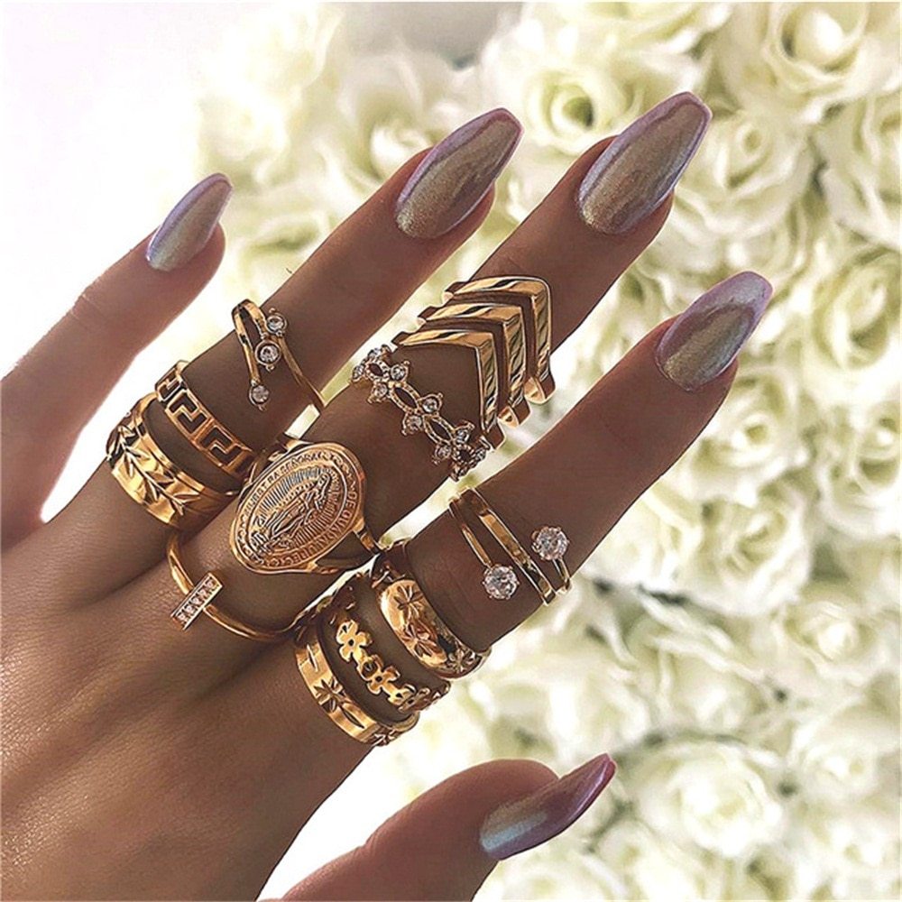 Stackable Ring Set – Gold or Silver Multi-Style Crystal Bands