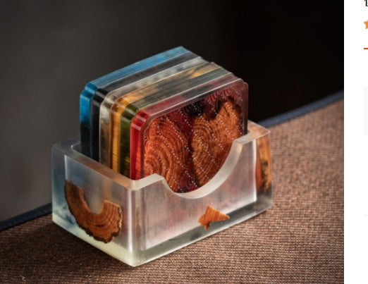 Creative Handmade Pine Resin Coasters – Japanese Style (Set of 4)
