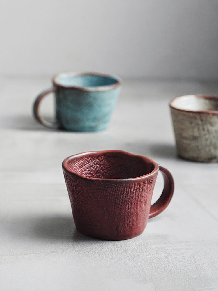 Japanese Handmade Pottery Coffee Cup & Saucer Set