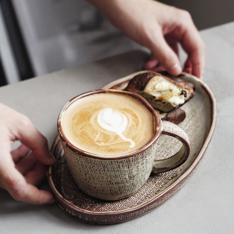 Japanese Handmade Pottery Coffee Cup & Saucer Set
