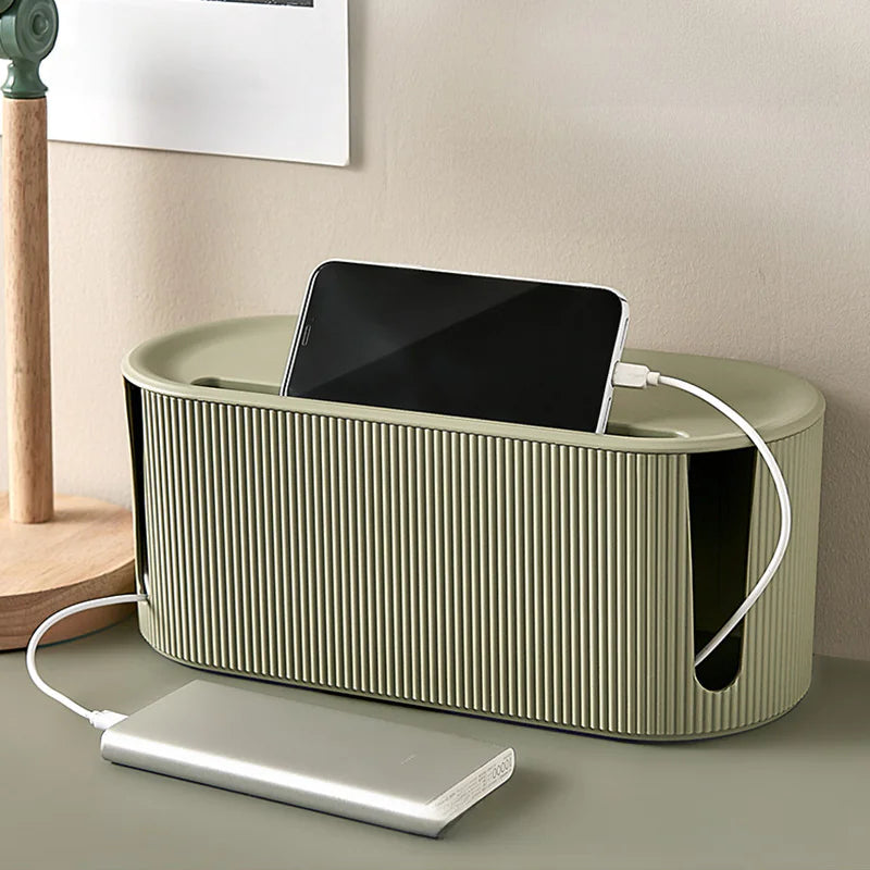 Desktop Dust-Proof Power Strip & Cable Organizer Box (12.2" × 5.3" × 4.9")