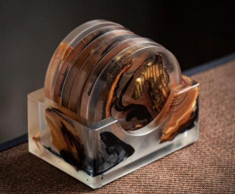 Creative Handmade Pine Resin Coasters – Japanese Style (Set of 4)