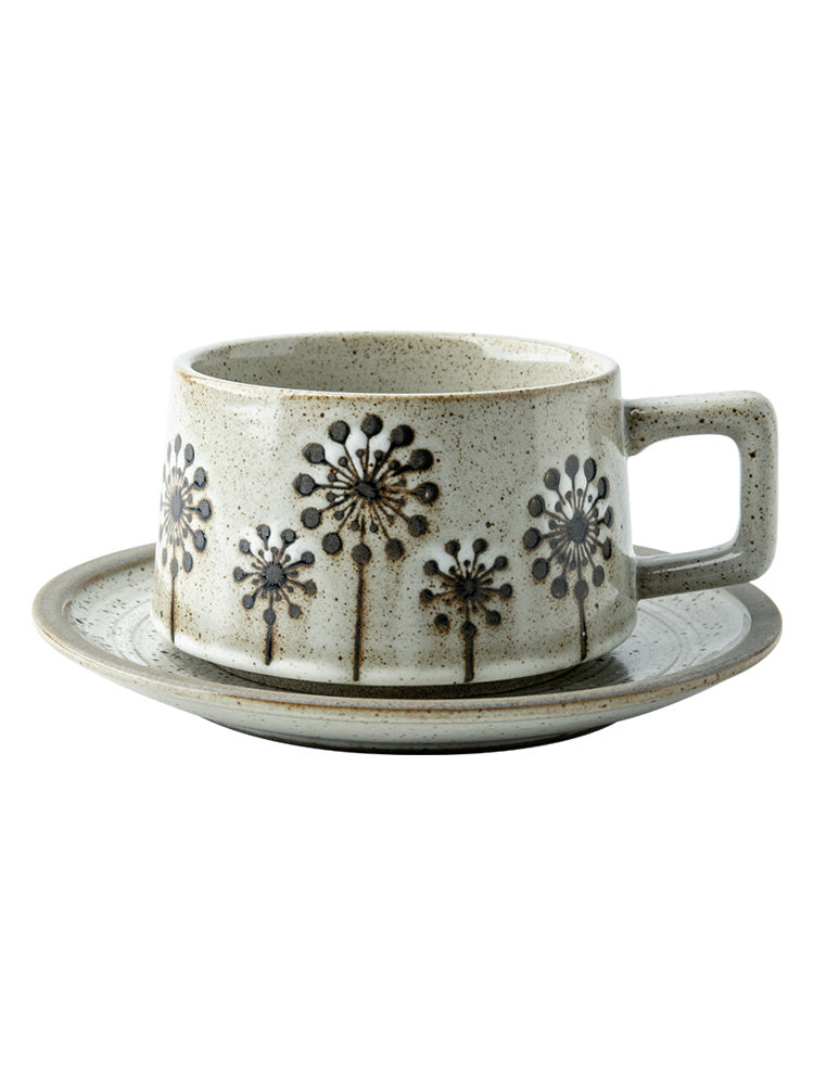 Japanese Coarse Pottery Coffee Cup & Plate Set