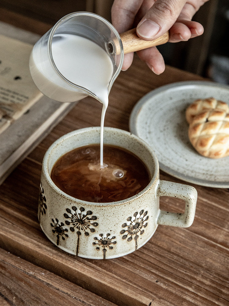 Japanese Coarse Pottery Coffee Cup & Plate Set