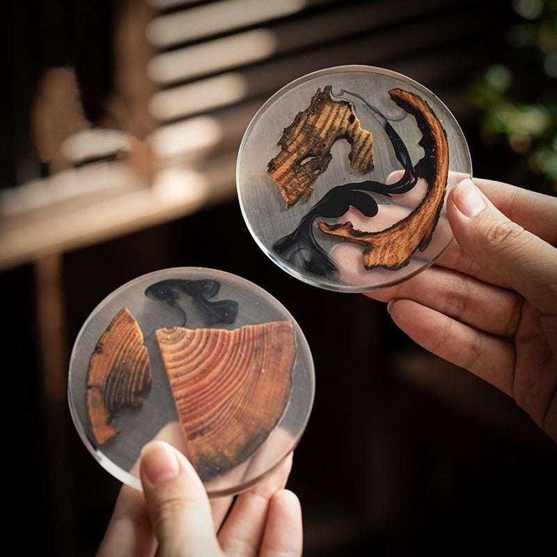 Creative Handmade Pine Resin Coasters – Japanese Style (Set of 4)