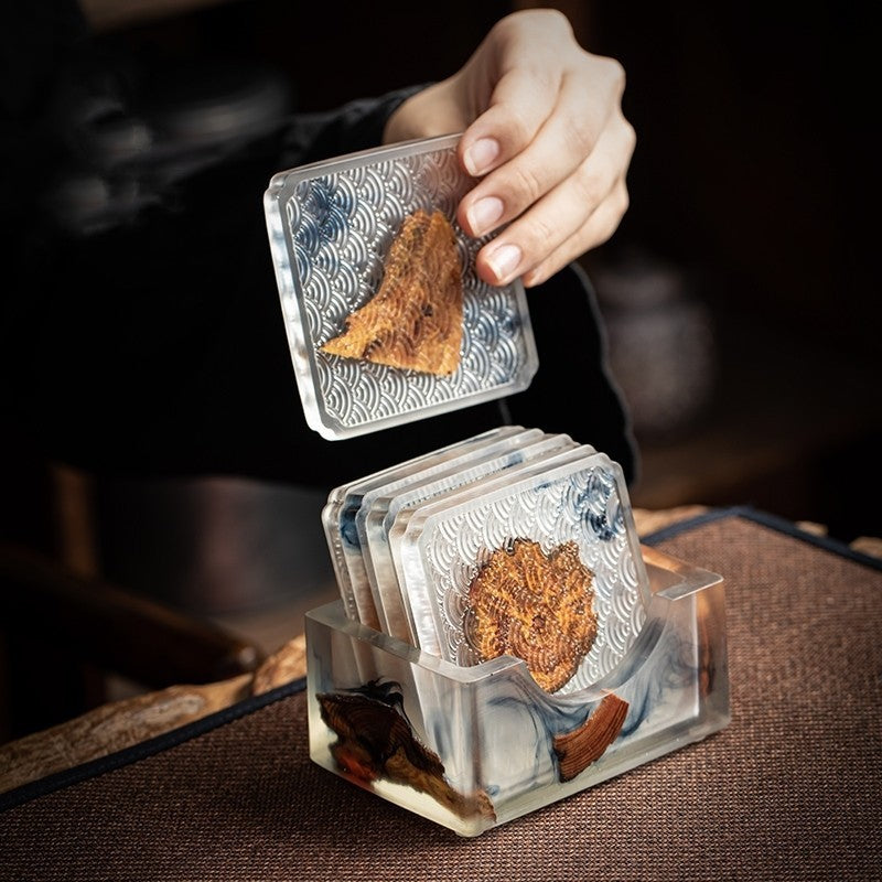 Creative Handmade Pine Resin Coasters – Japanese Style (Set of 4)