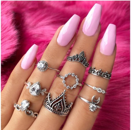 Stackable Ring Set – Gold or Silver Multi-Style Crystal Bands