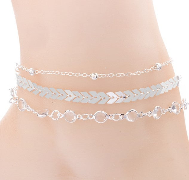 Layered Crystal Charm Anklet – Delicate Minimalist Jewelry