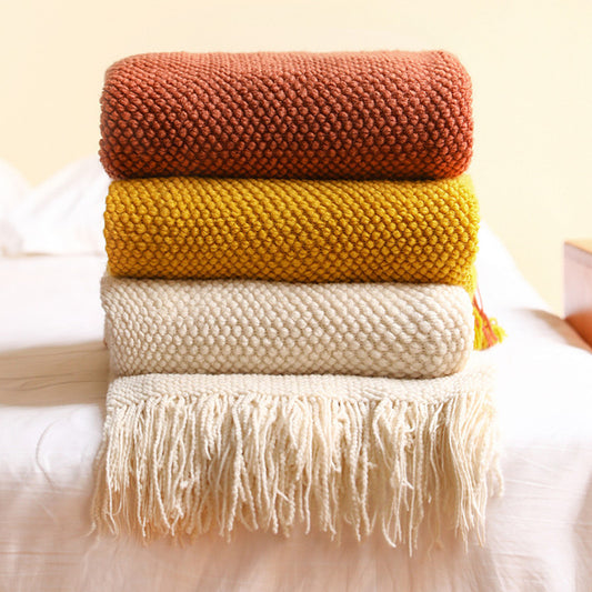 Pineapple Grid Knitted Throw Blanket