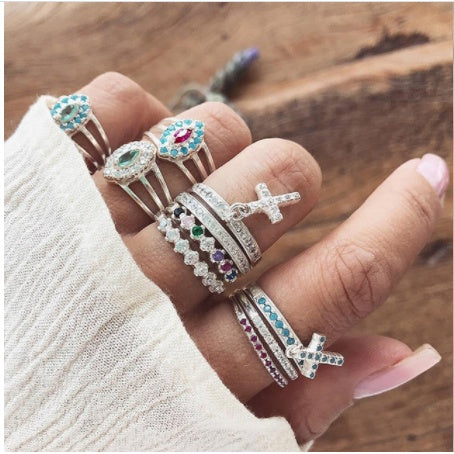 Stackable Ring Set – Gold or Silver Multi-Style Crystal Bands