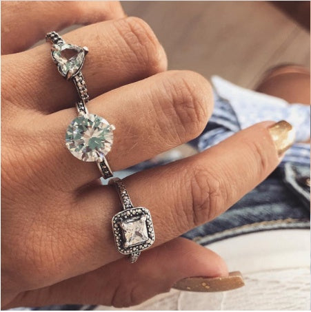 Stackable Ring Set – Gold or Silver Multi-Style Crystal Bands