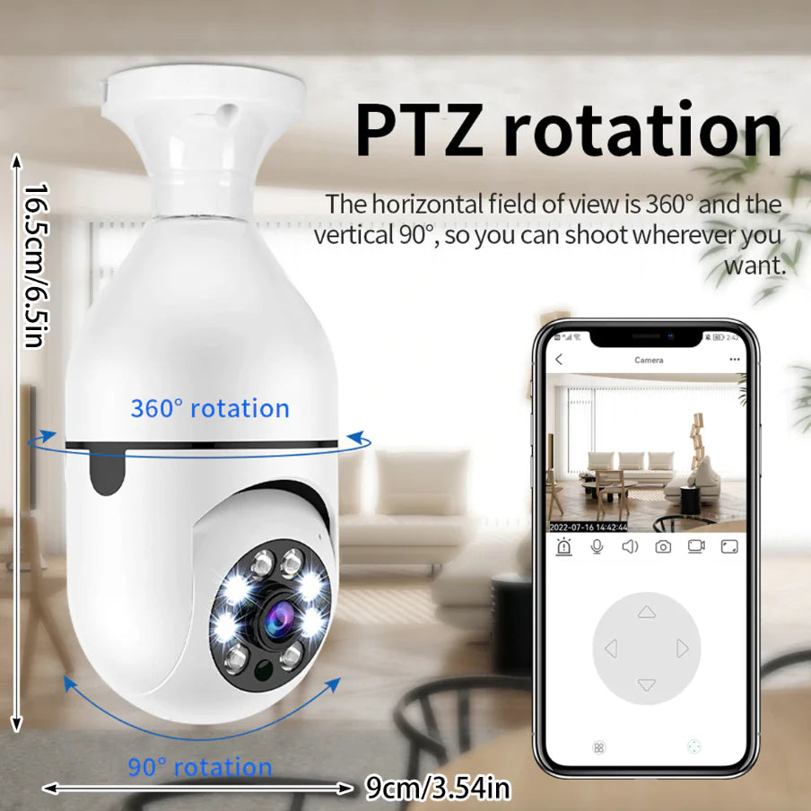 360° 1080P E27 Light Bulb Wi-Fi Camera — IR Night Vision, Motion Alerts, Two-Way Audio
