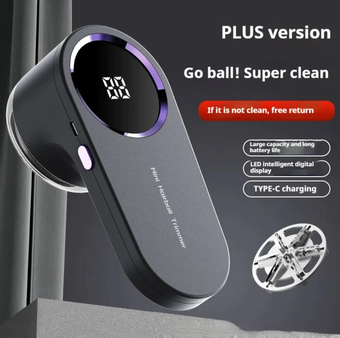 Rechargeable electric fabric shaver with USB-C and LED display (PLUS model)