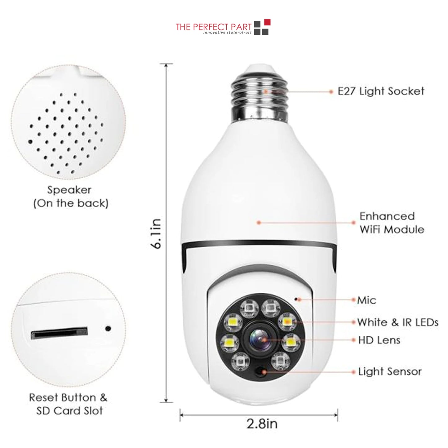 360° 1080P E27 Light Bulb Wi-Fi Camera — IR Night Vision, Motion Alerts, Two-Way Audio
